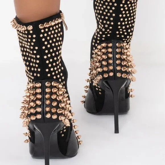 AZALEA WANG SPIKED "DIABELSTAR BHADDIE" STILETTO BOOTIE IN BLACK - Picture 5 of 9